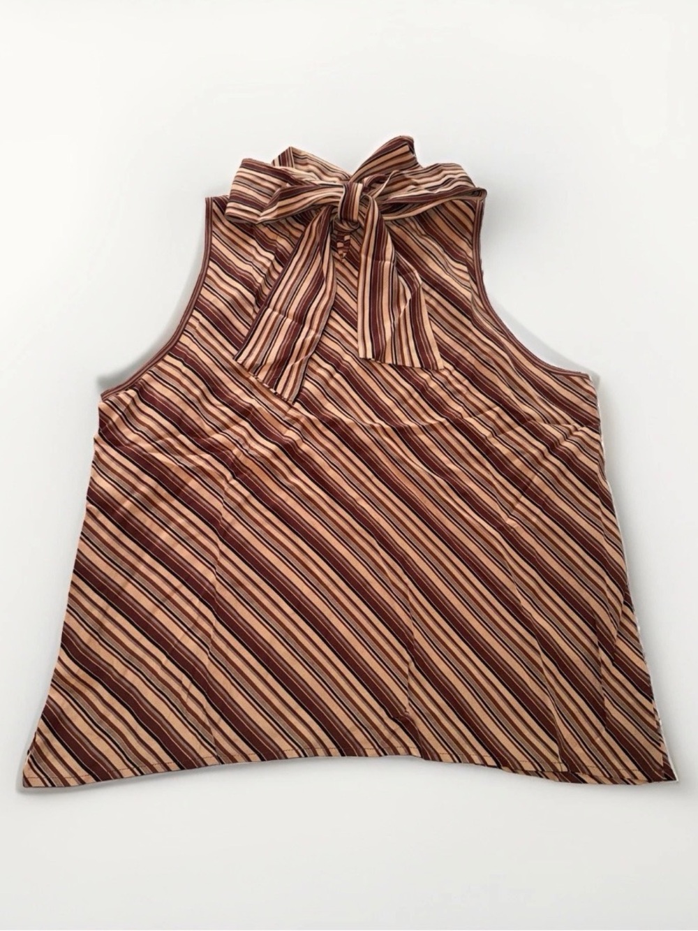 Vintage Jones New York Womens 16 Silk Satin Striped Sleeveless high neck Blouse
